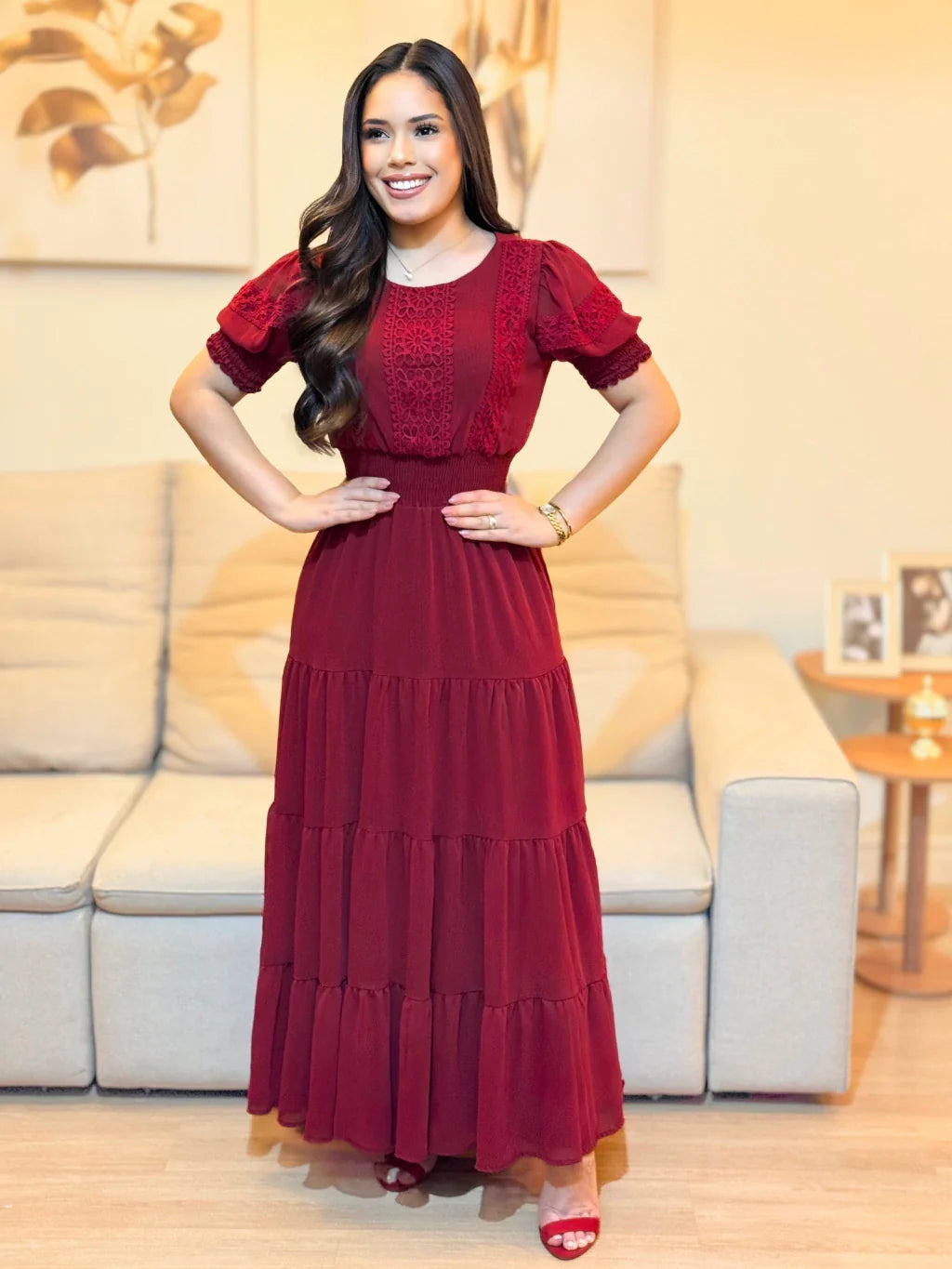 Vestido Longo Cherry Delicada Marsala