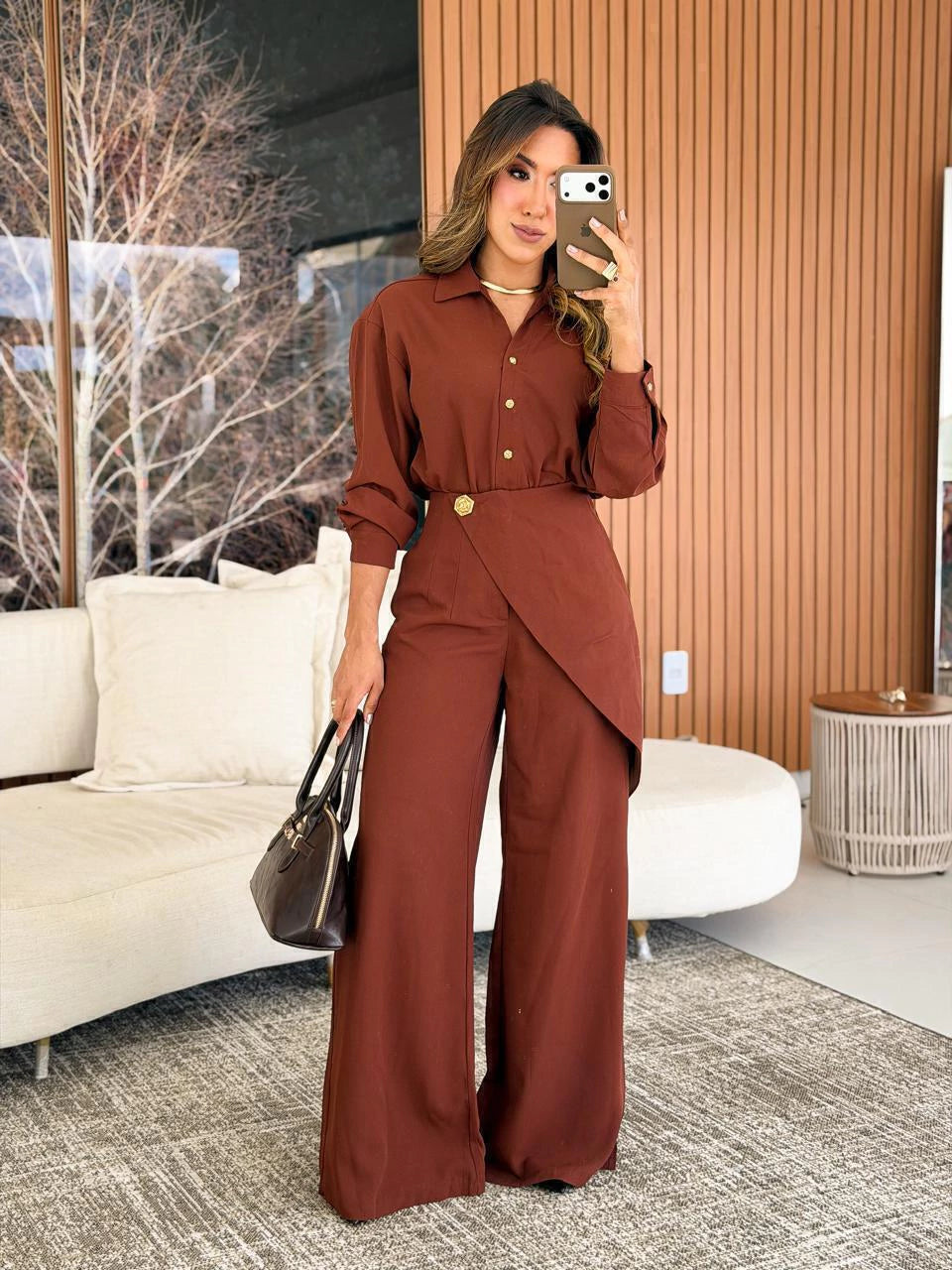 Conjunto calça botão flor