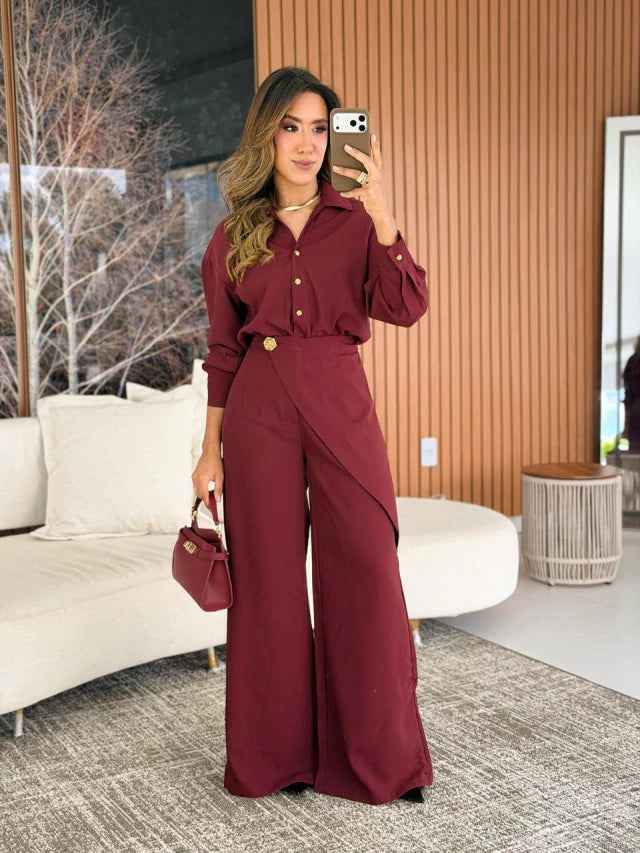 Conjunto calça botão flor