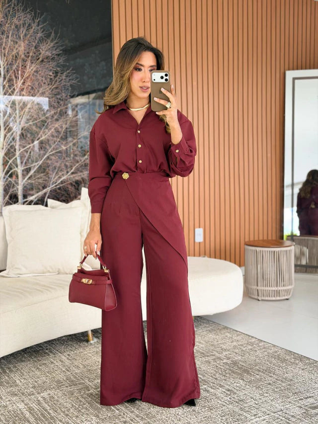Conjunto calça botão flor