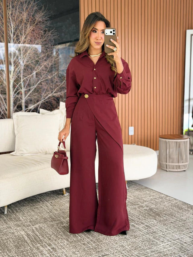 Conjunto calça botão flor