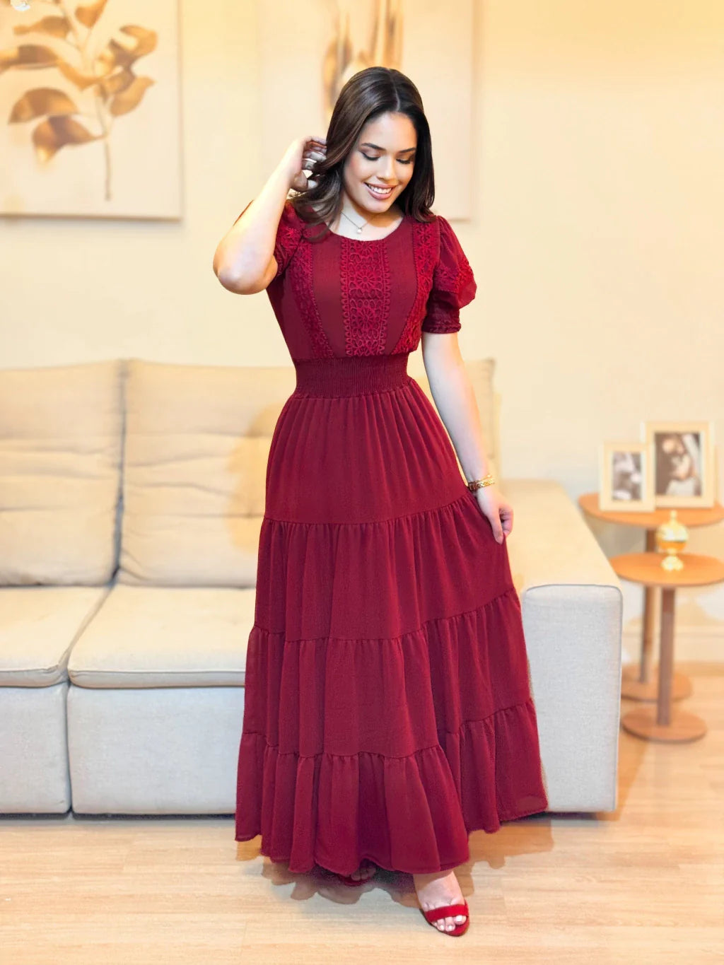 Vestido Longo Cherry Delicada Marsala