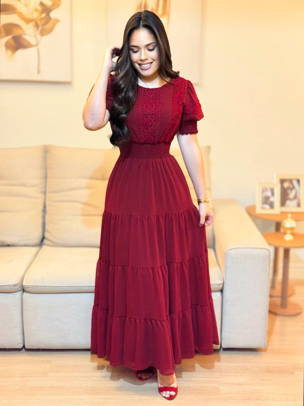 Vestido Longo Cherry Delicada Marsala