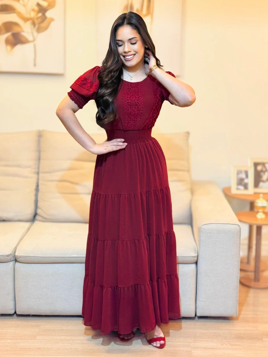 Vestido Longo Cherry Delicada Marsala