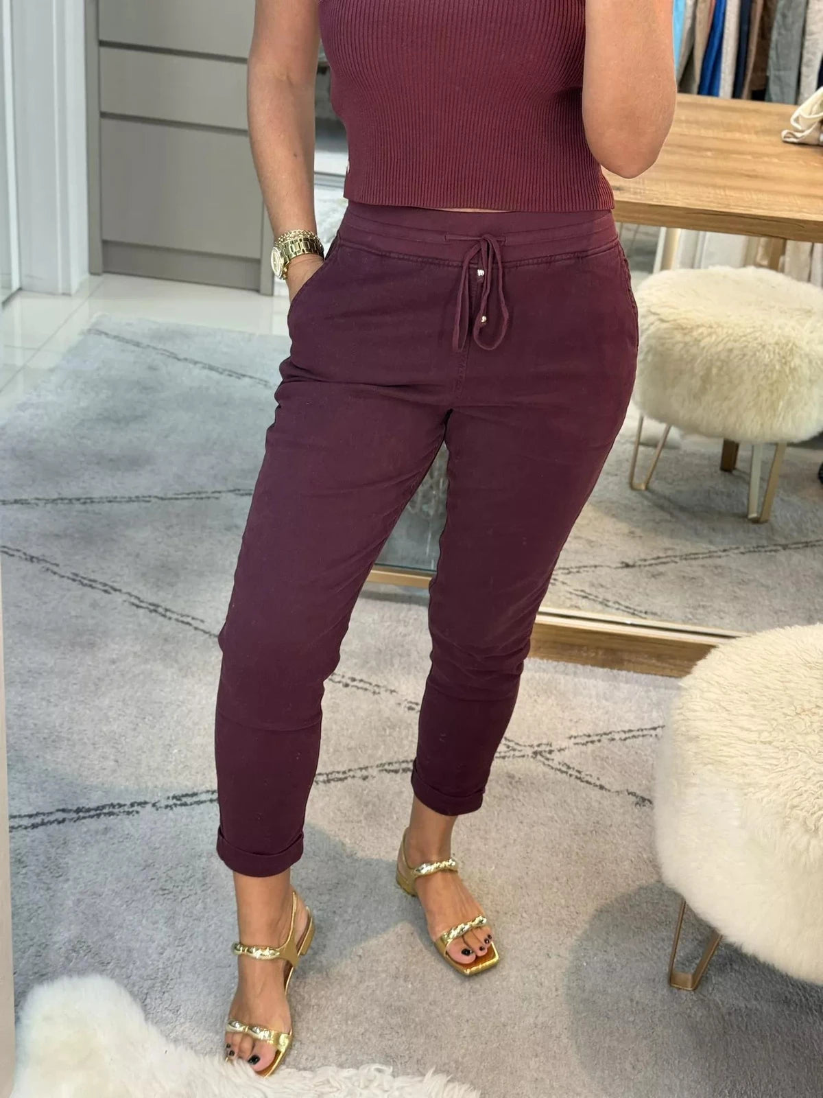 Calça De Sarja Com Cordão