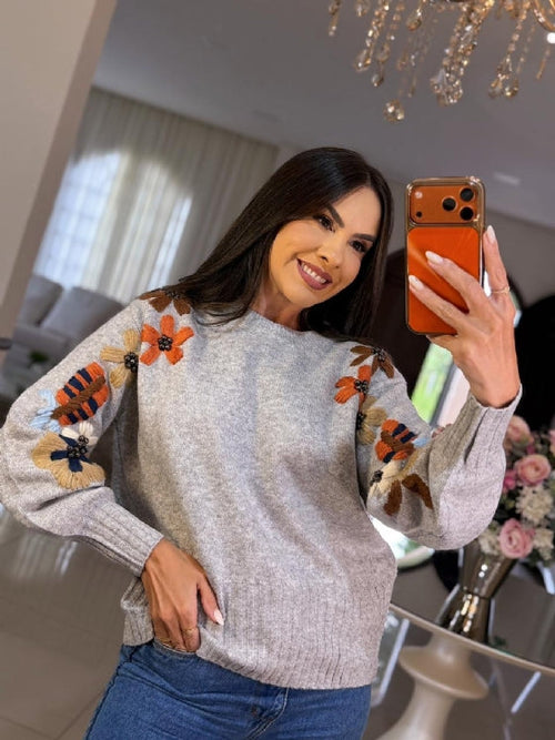 Blusa em Tricô Importado Cinza Lilia