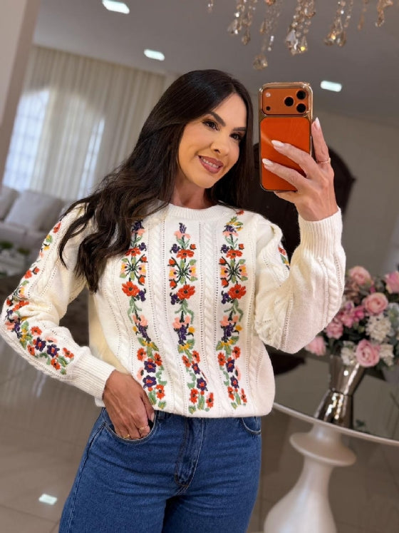 Blusa em Tricô Branco Lorraine