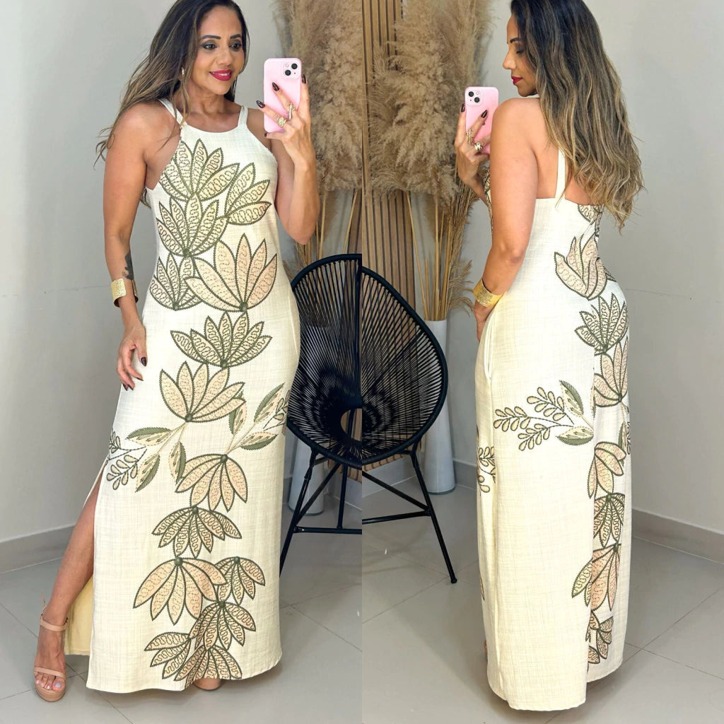 Vestido Longo Fenda Lateral Est. Lotus Virginia