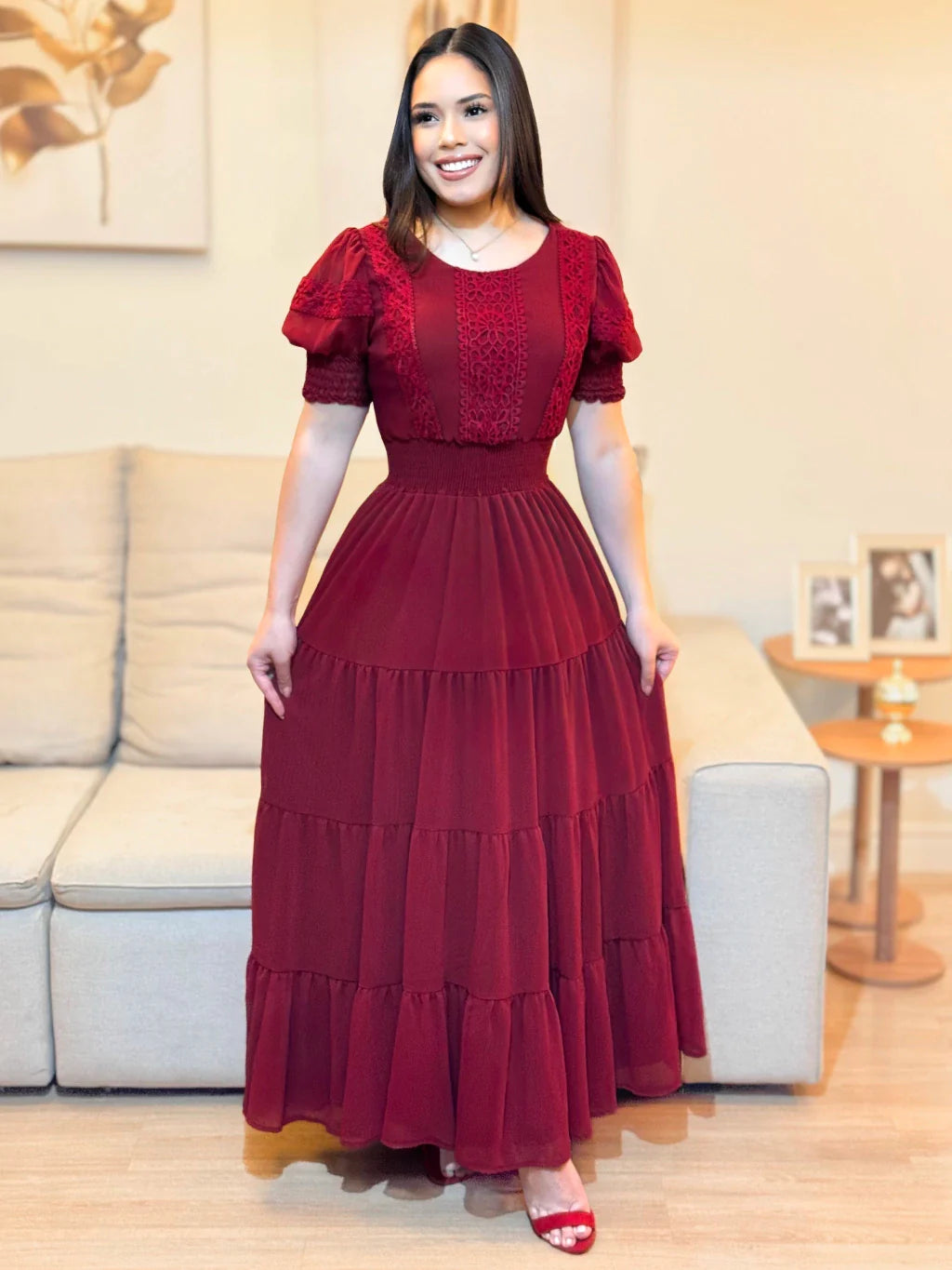 Vestido Longo Cherry Delicada Marsala