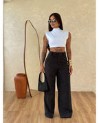 Calça Pantalona risca de Giz