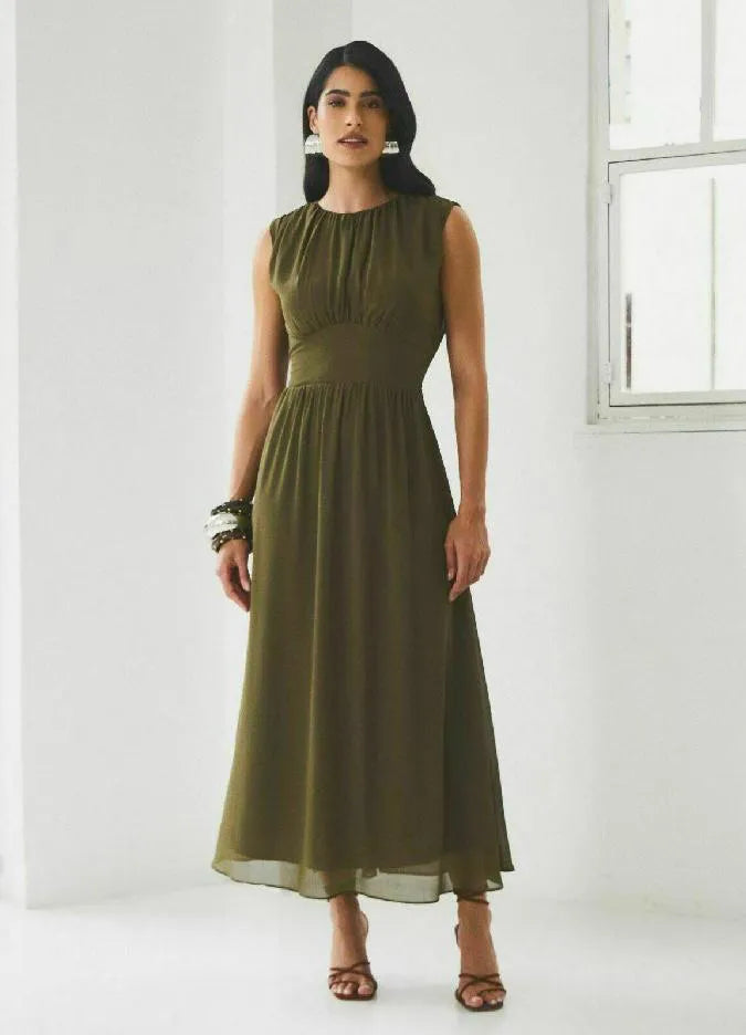 Vestido Isabela Crepe Drapeado Detalhe Cordão Aramodu