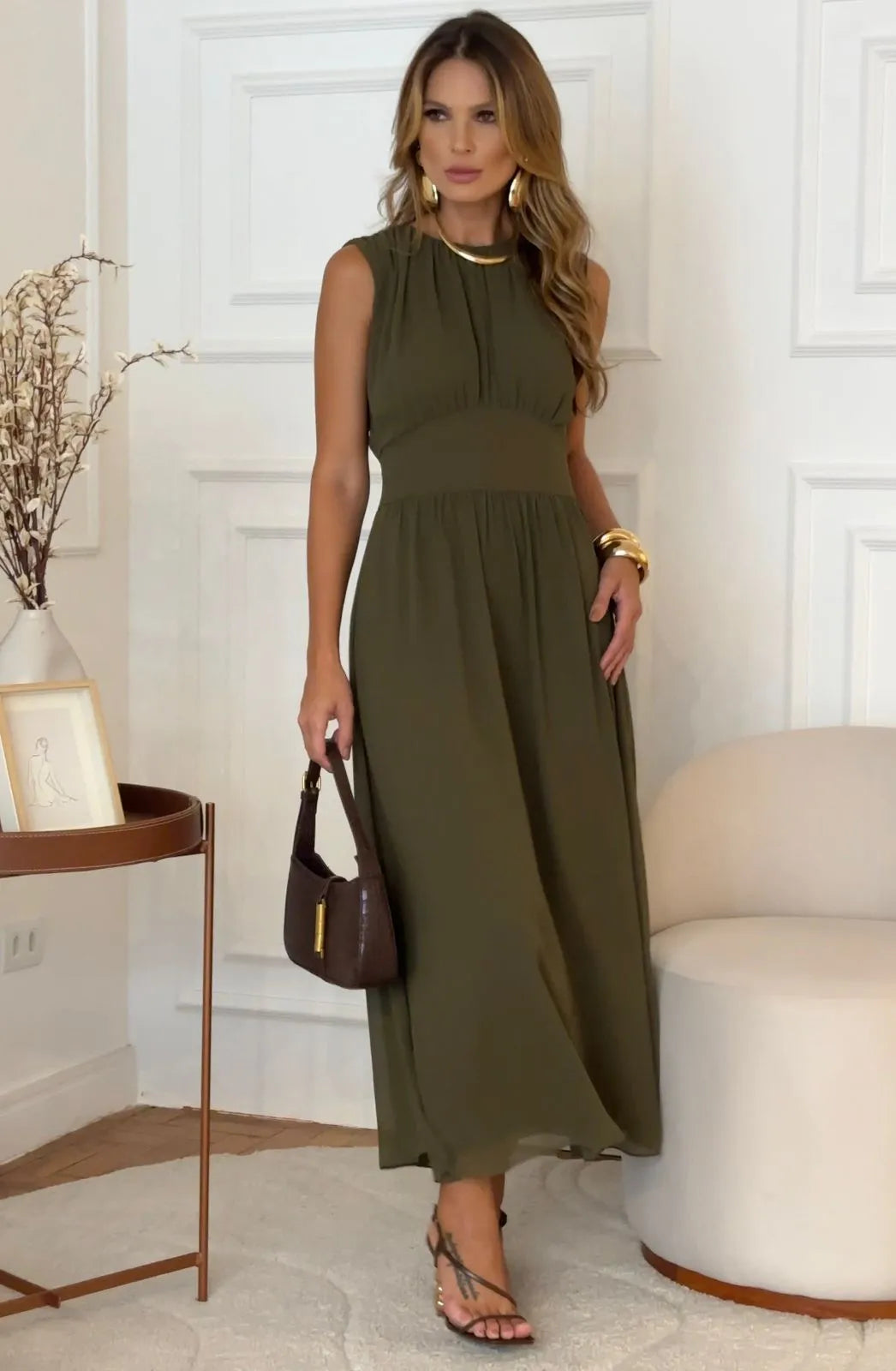 Vestido Isabela Crepe Drapeado Detalhe Cordão Aramodu